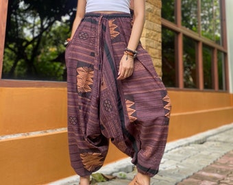 Festival Harem Pants - Unisex Boho Hippie Trousers, Wide Leg Pants, Cotton Elastic Waist Bohemian Clothing
