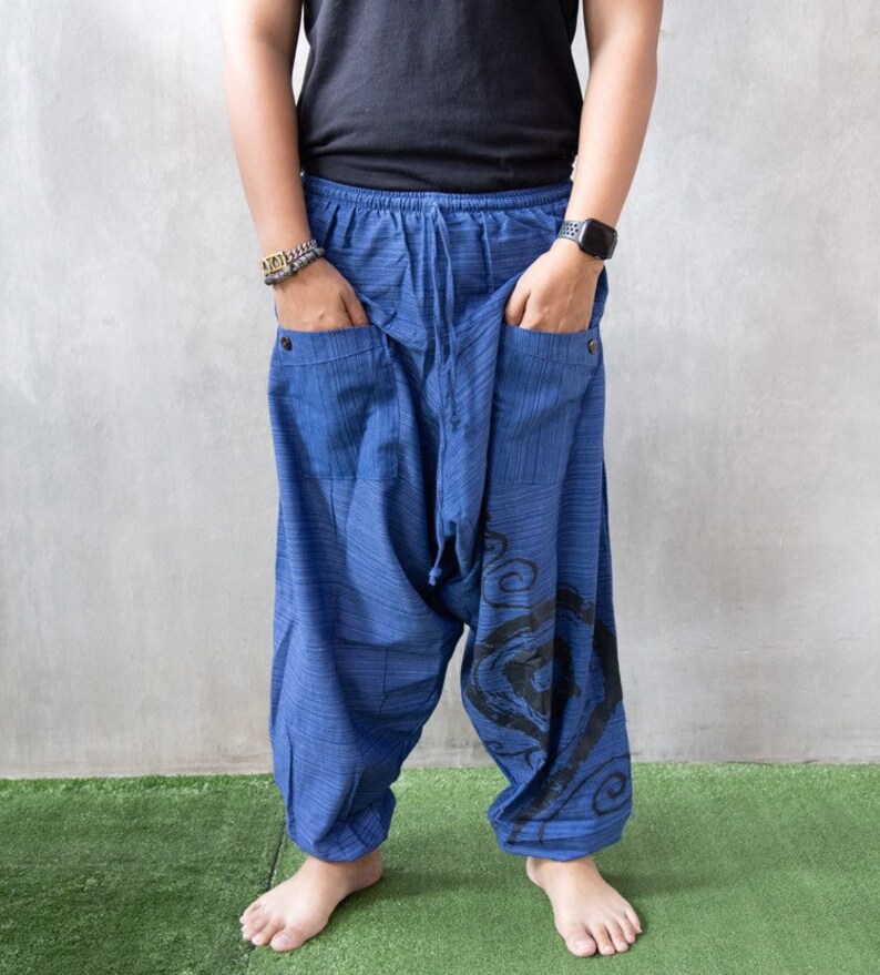Blue Harem Pants Men Mens Festival Pants Festival Clothing Etsy