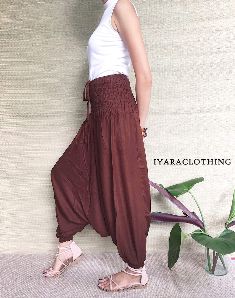 Harem Pants Thai Pants Brown Solid Harem Pants. Boho Strenchy Pants,Boho Clothing Beach Women Baggy Casual Rayon Pants