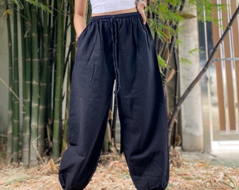 Womens Harem pants Hippie Pants Boho Pants Yoga Clothing Solid Pants  Black.