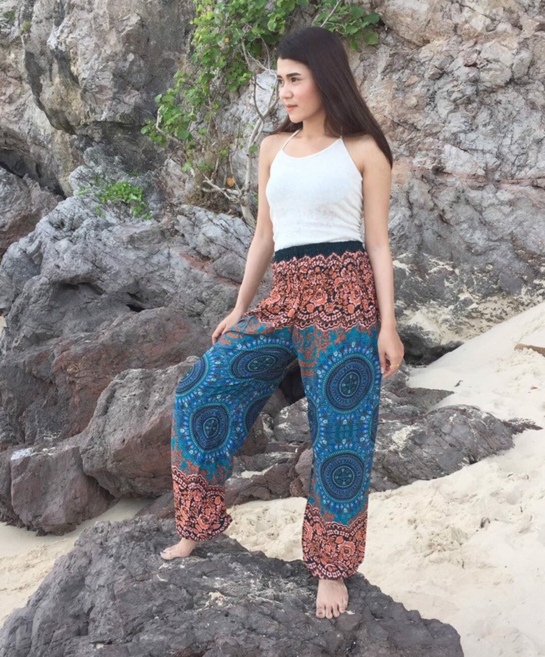 Thai Pants Harem Pants Comfy Yoga Pants Yoga Clothing Blue Etsy