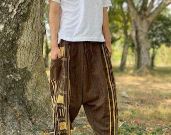 Boho Cotton Harem Pants Unisex - Thai Artisan Relaxed Pants - Comfortable Yoga, Travel Everyday Clothing