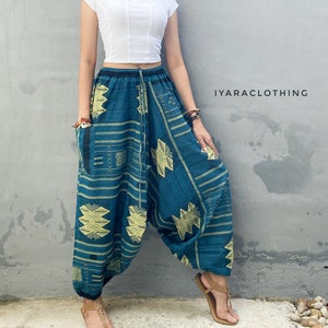 Harembroek Dames Hippiekleding Bohokleding Festivalbroek Bohobroek Oceaanblauwe broek Man harembroek.