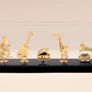 Golden Music Decor – Set of 5 Instruments in Elegant Acrylic Display Case