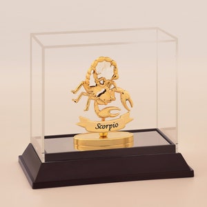 Scorpio Zodiac Sign Decoration | 24K Gold-Plated, Swarovski Crystal, Protective Acrylic Cabinet | Unique Astrology Gift