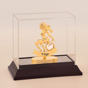 Virgo Zodiac Sign Figurine - 24K Gold-Plated with Swarovski Crystal in Protective Acrylic Cabinet | Unique Astrological Gift