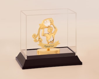 Aquarius Zodiac Figurine: 24K Gold-Plated Swarovski Crystal Astrology Gift