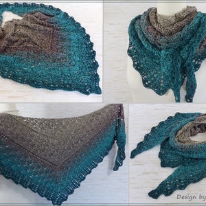 Crochet instructions Beache 4 a narrow triangular shawl with a shell pattern and relief pattern/instructions in German