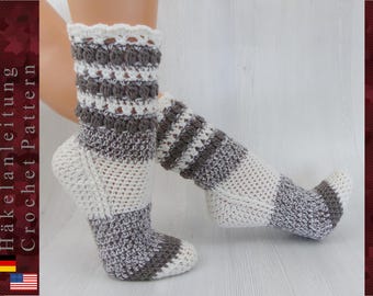 Crochet pattern EasySoks17, the comfortable sock for shopping, in sizes 26-45 / Instructions in German and English