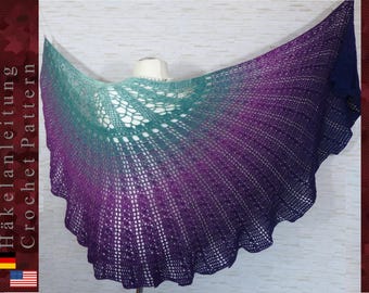 Crochet pattern Hyalma: a beautiful crocheted shawl in a shell shape / Instructions in German and English