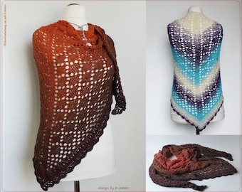 Crochet instructions Livia beautiful triangular shawl with hole pattern / instructions in German