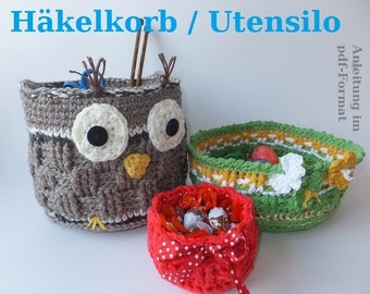 Anleitung - Häkelkorb / Utensilo  - Eule / Ostern / eBook Häkeln / Anleitung in Deutsch