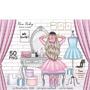 Clipart de coiffeuse, clipart beauté, clipart cosmétiques, clipart maquillage, clipart table beauté, clipart mode
