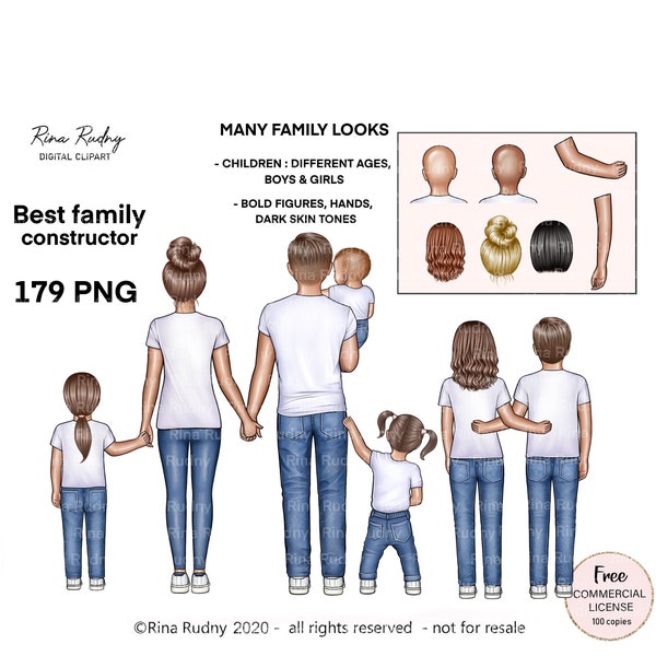 Mom dad clipart, family clipart, children clipart, family look clipart, brother sister clipart, Mother’s Day clipart, twins clipart