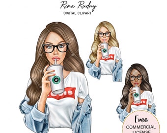 Coffee clipart, milkshake clipart, planners stickers, fashion girl clipart, dessert clipart, latte clipart,