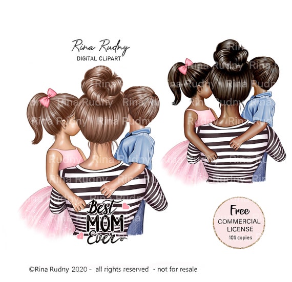 Mother’s Day clipart, mother son daughter clipart, mom boy girl clipart, mom clipart, mommy clipart, children clipart, parents clipart