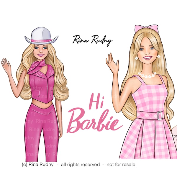 Pink doll clipart, doll png, barb clipart, barb png, doll sublimation design, cowboy doll clipart, pink cowboy girl png, blond doll clipart