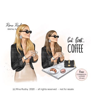 Kaffee Clipart, Girlboss Clipart, Mode Clipart, Büro Mädchen Clipart, Luxus Mädchen Clipart, Croissant Clipart, Frühstück Clipart