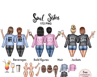 Meilleurs amis clipart, clipart BFF, amis vestes clipart, soul sisters clipart, amitié clipart, amis café clipart,