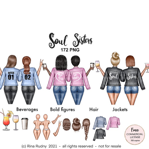 Meilleurs amis clipart, clipart BFF, amis vestes clipart, soul sisters clipart, amitié clipart, amis café clipart,