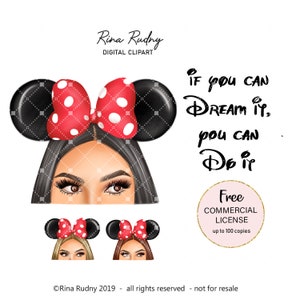Mouse clipart, cartoon  girl clipart, mouse ears  clipart, fashion clipart, Dotted  bow clipart