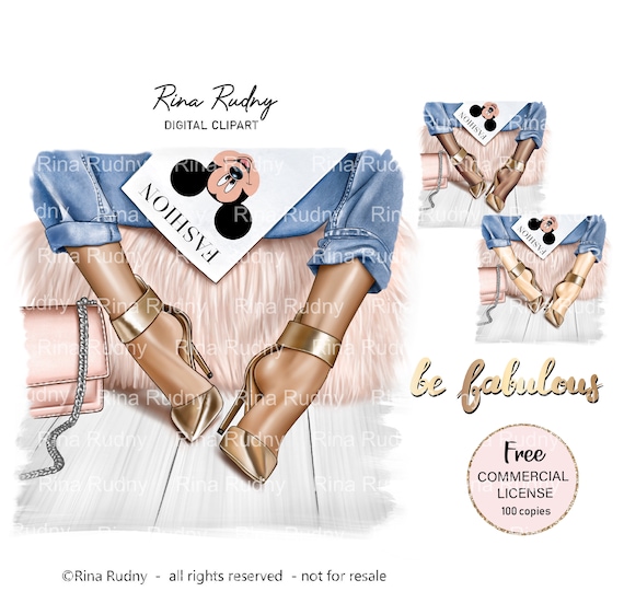 Gold shoes clipart, high heel shoes clipart,Pink bag clipart, fashion clipart, jeans clipart, bag clipart,