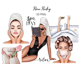 Spa clipart, spa png, relax clipart, morning routine clipart, sunday morning clipart, self care png, spa girls png, bath, Sublimation png