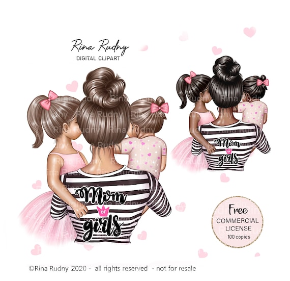Mother’s Day clipart, mother daughter clipart, children, parents, I love mom clipart, mom of girls,mommy clipart, family, Planner stickers