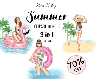 Summer clipart, beach clipart, donut float clipart, flamingo float,tropical clipart