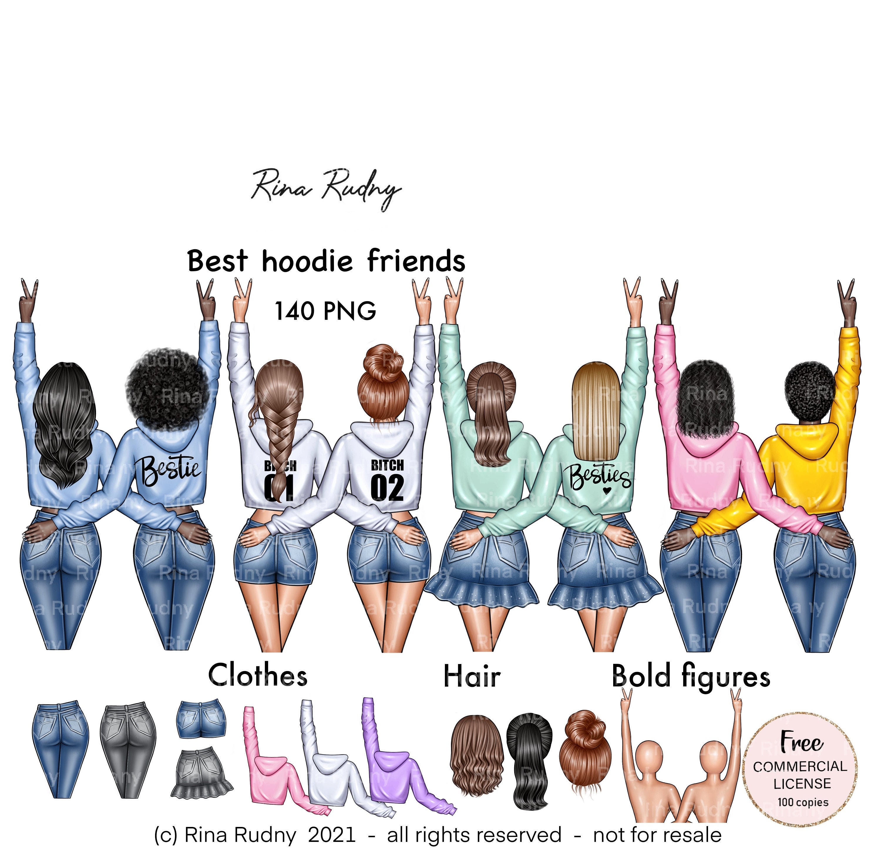 Best friends forever clipart, BFF, best friends hoodies, bitches,besties clipart, soul sisters clipart, friendship clipart, hoodies clipart,