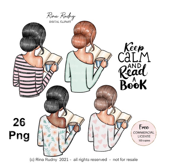 Book clipart , reading clipart , bookworm clipart, book lover clipart, planner girl clipart , I love books clipart, read clipart,