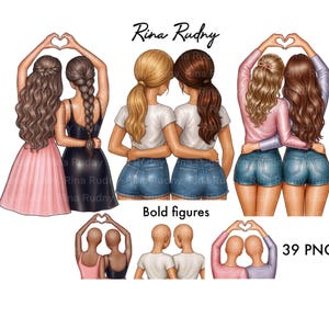 Meilleurs amis pour toujours des cliparts, clipart bff, illustration bff, besties png, âme soeur, deux amis câlins clipart, filles, câlin de femme, jeans, robe