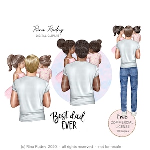 Vatertag Clipart, Vater Töchter Clipart, Papa Mädchen Clipart, beste Papa aller Zeiten, Kinder Clipart, Eltern Clipart
