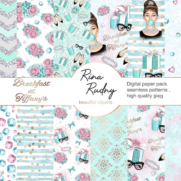 Audrey Hepburn digital paper pack, breakfast paper pack,fashion paper pack, 60s digital paper, actress digital paper, jewelry digital paper