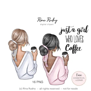 Niña con imágenes prediseñadas de café, niña con café png, ilustración de café de niña, imágenes prediseñadas de café, café png, café de sublimación,