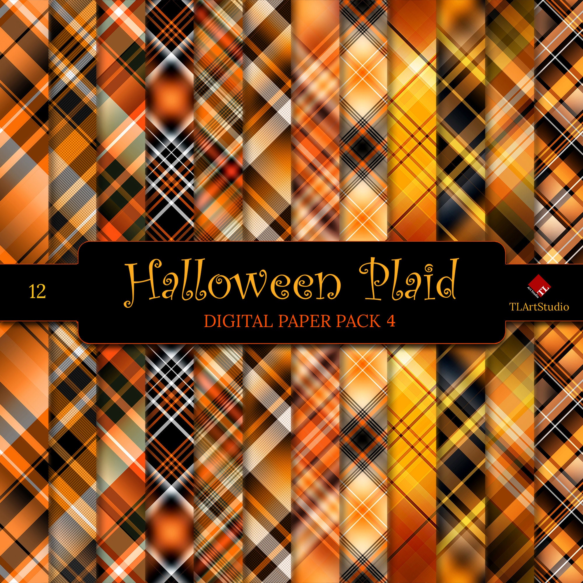 Orange Halloween Plaid Commercial Use Digital Paper Pack | Etsy