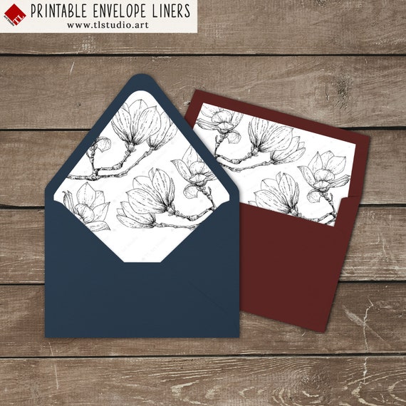 Printable Floral Envelope Liners Magnolia Line Art A7 Etsy UK