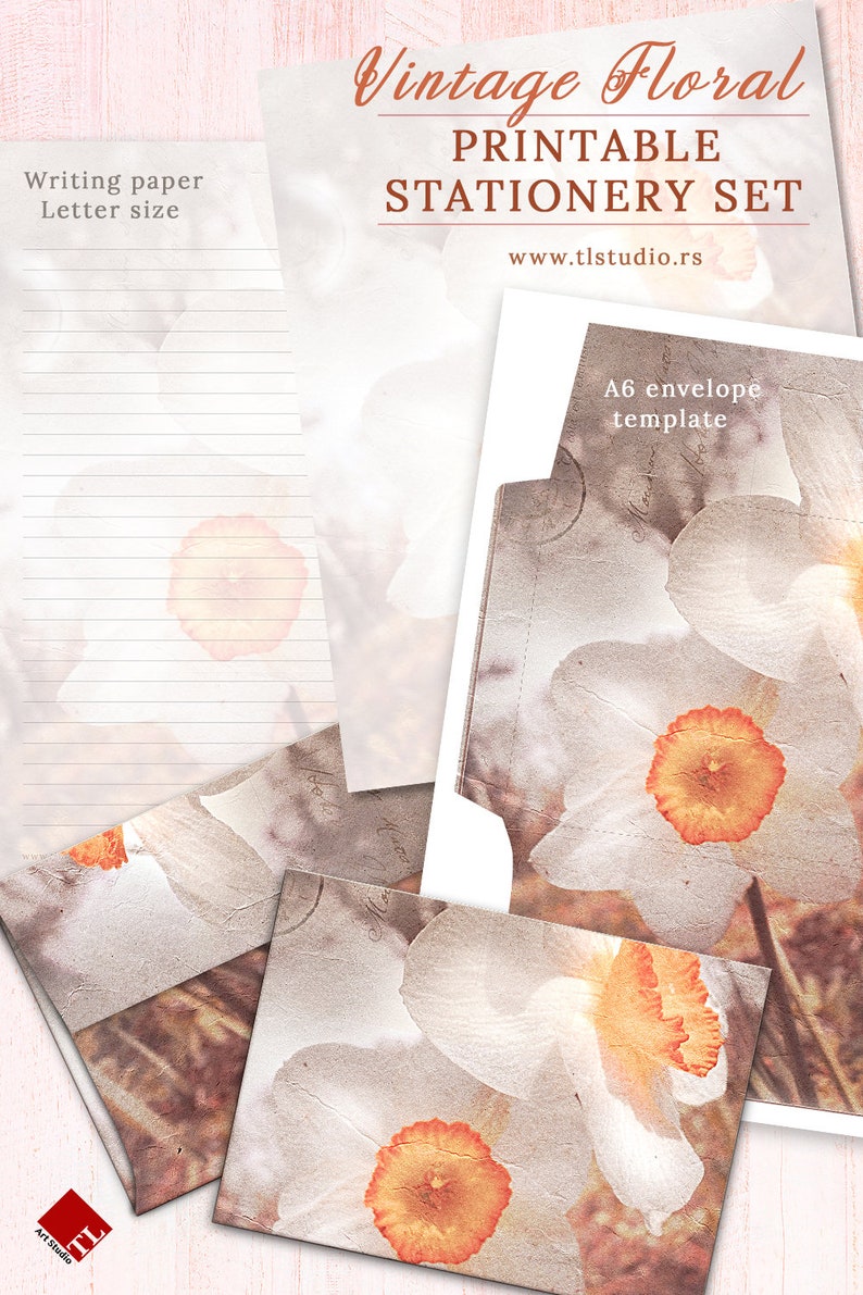 Printable Stationery Set Vintage Floral Writing Paper and | Etsy
