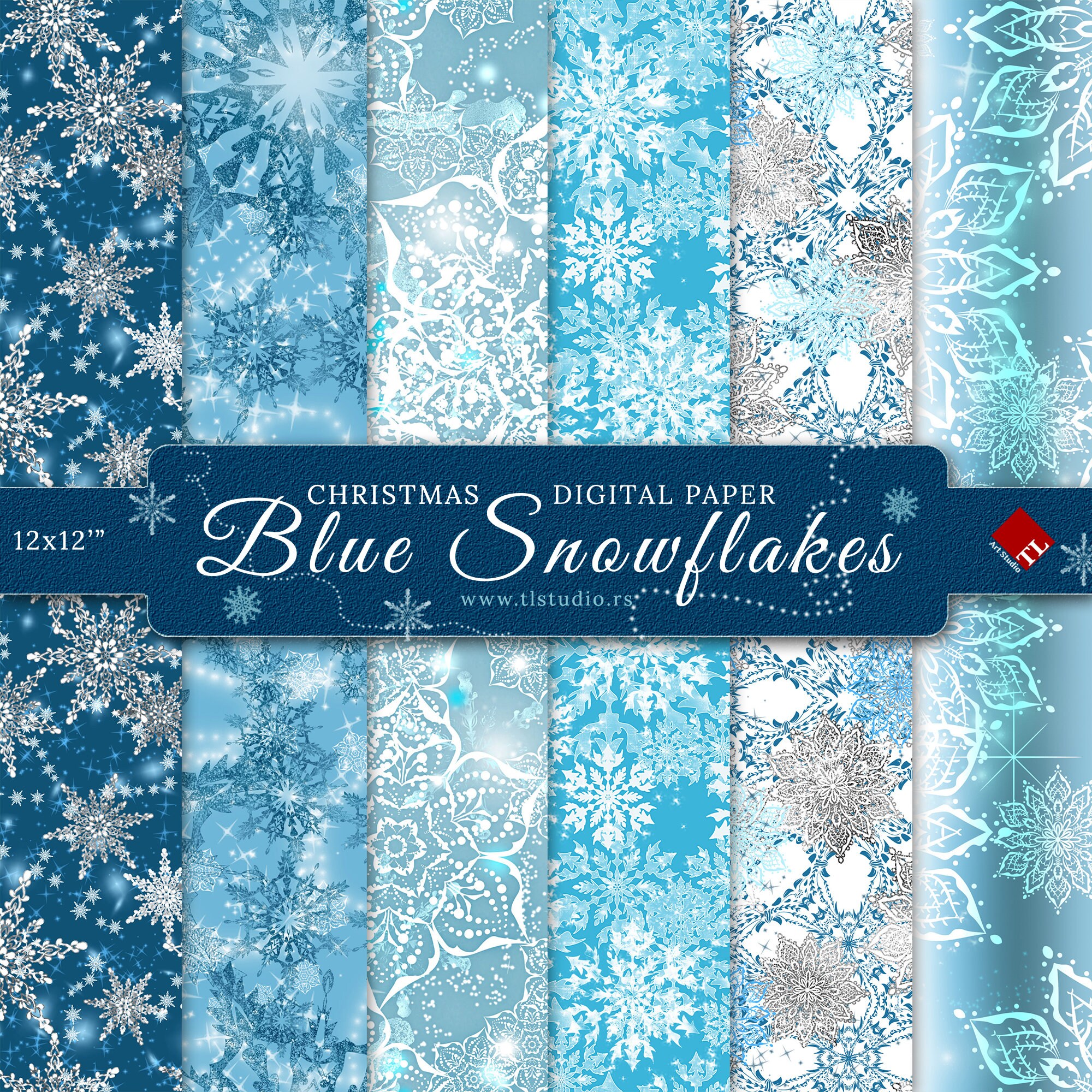 Blue Snowflakes Christmas Digital Paper Commercial Use Etsy