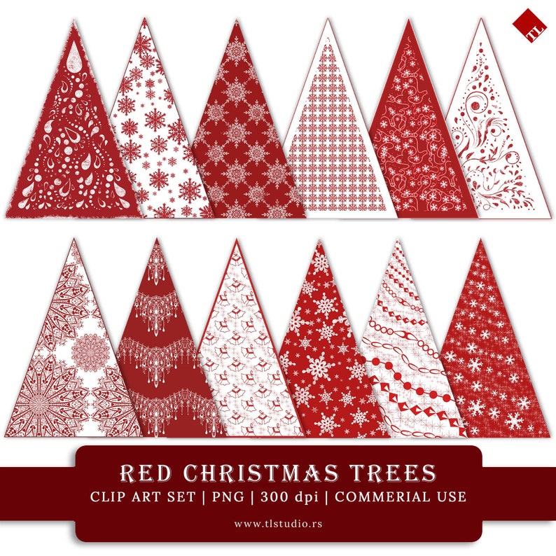 Red Christmas Trees Clip Art Set Commercial Usepine Trees - Etsy
