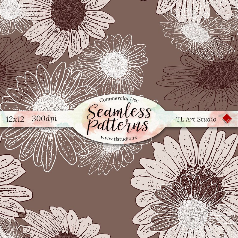 Beige Brown Surface Pattern,Seamless Fabric Patterns Spring Digital Paper Daisies Flowers Background Daisy Floral Pattern Commercial Use