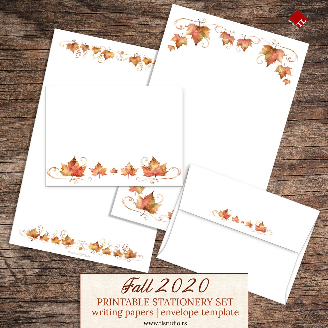 Fall Leaves Printable Stationery Paper Set 1 Autumn Writing Etsy