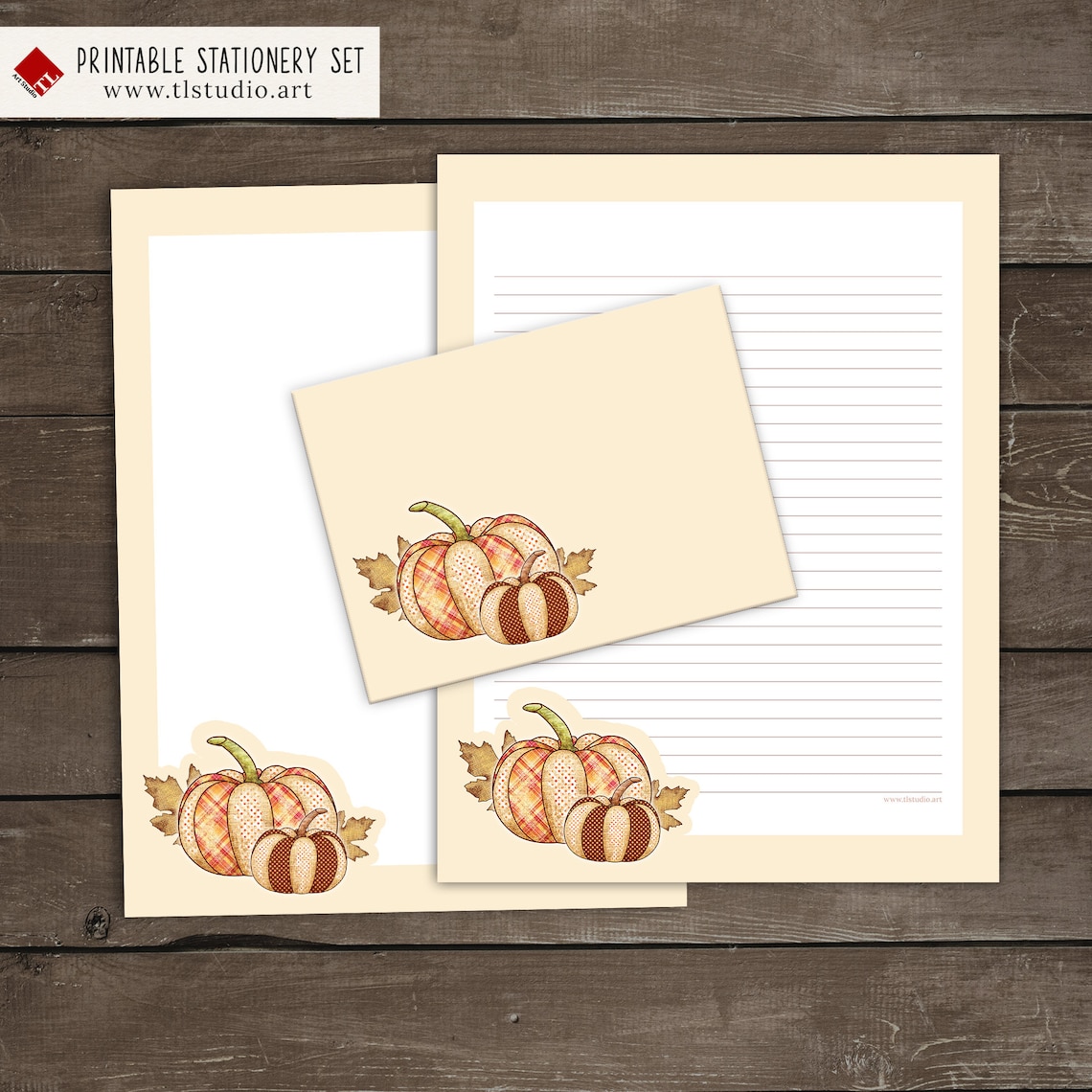 Printable Autumn Stationery Set Fall Pumpkin Writing Papers Etsy