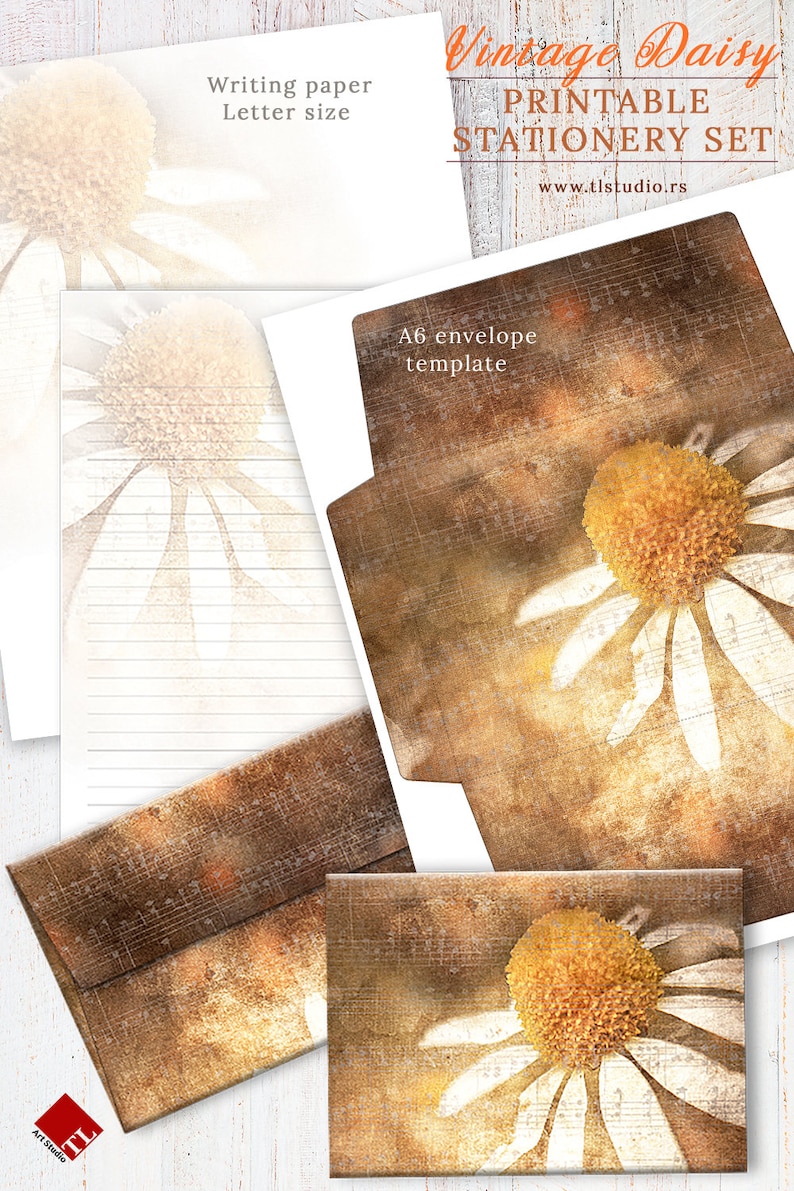 Vintage Daisy Printable Stationery Set Writing Paper and | Etsy