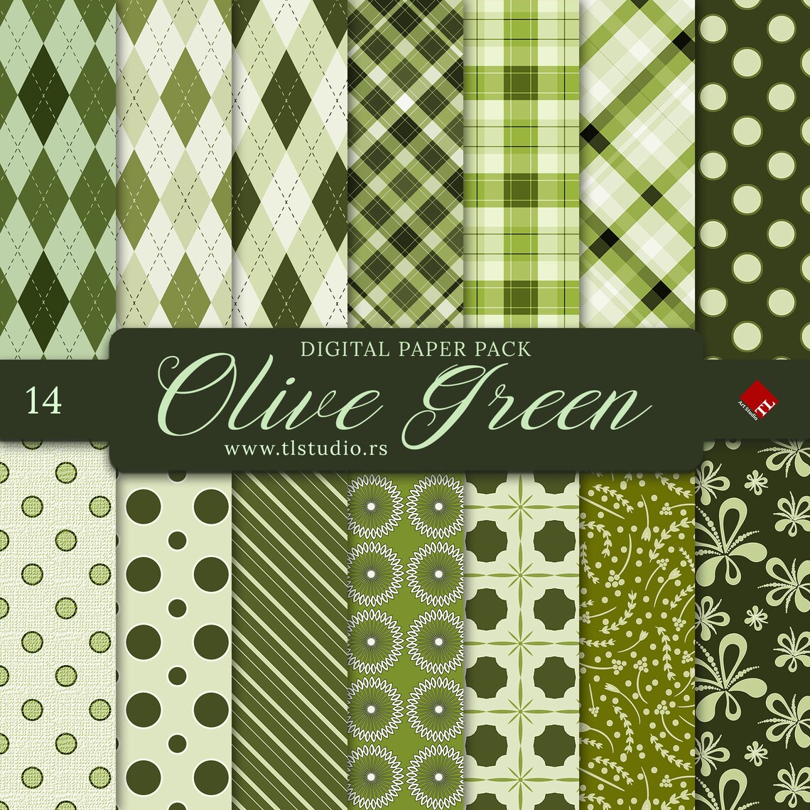 Olive Green Digital Paper Pack Commercial Use Seamless Green Etsy