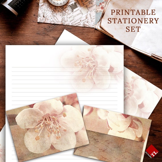 Printable Stationery Vintage Floral Set Writing Paper and | Etsy