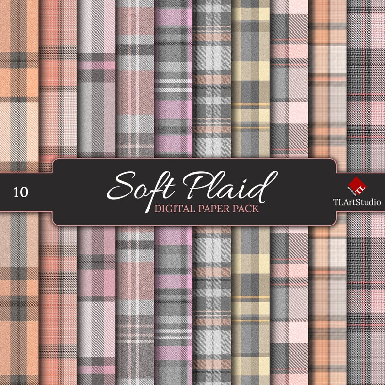 Download Pink Gray Plaid Digital Paper Commercial Use Pastel Plaid ...