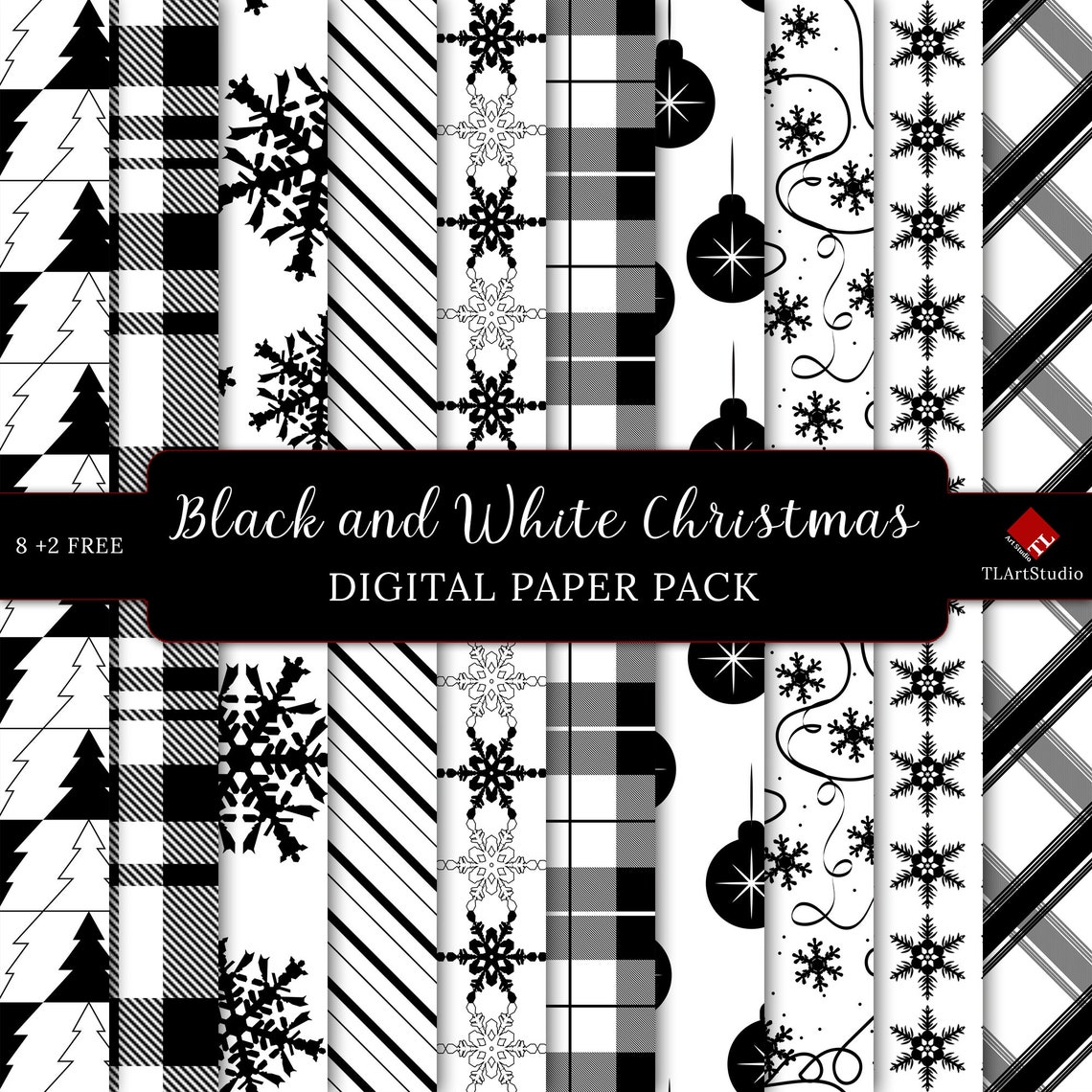 Black and White Christmas Digital Paper Commercial Use - Etsy