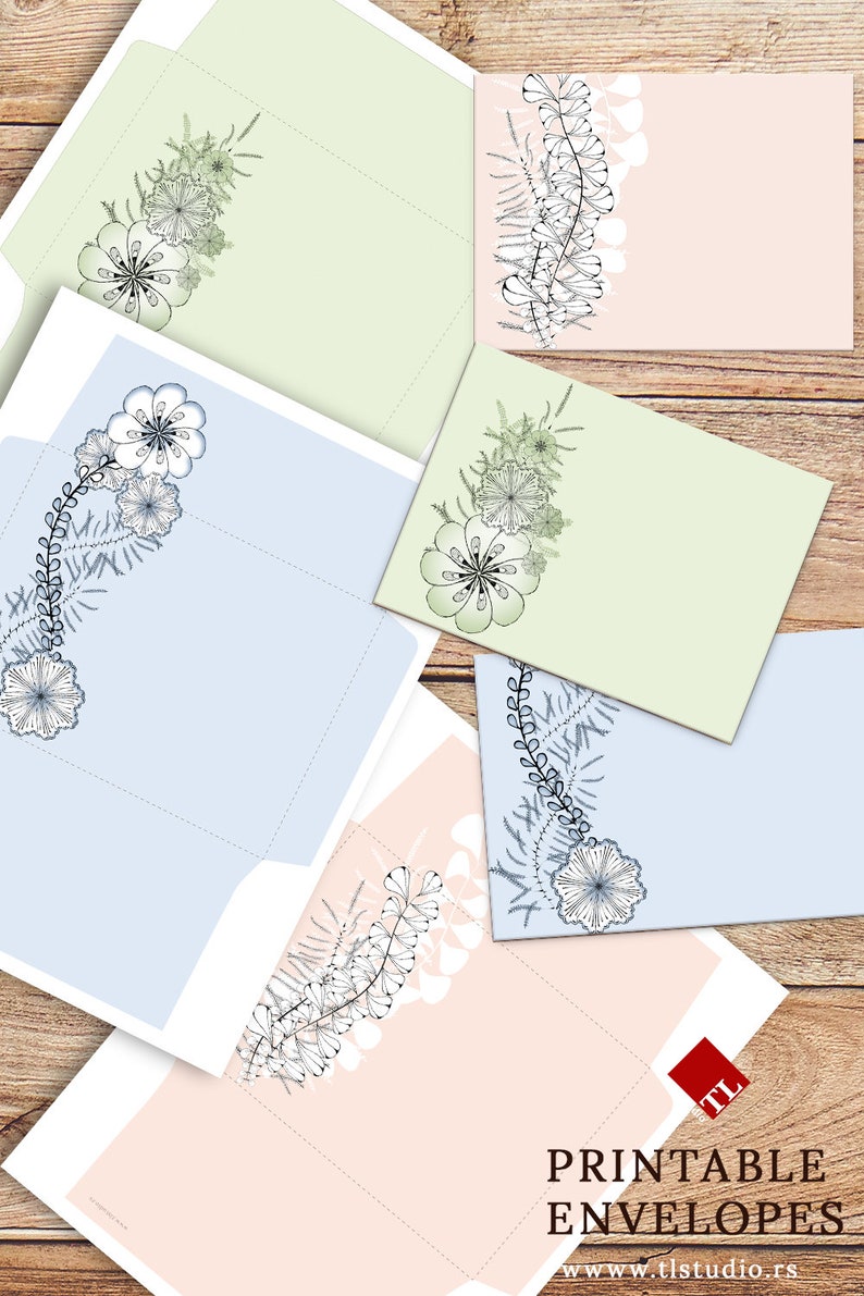 Printable Hand Drawn Decorative Envelopes Foliage Envelope A6 Etsy