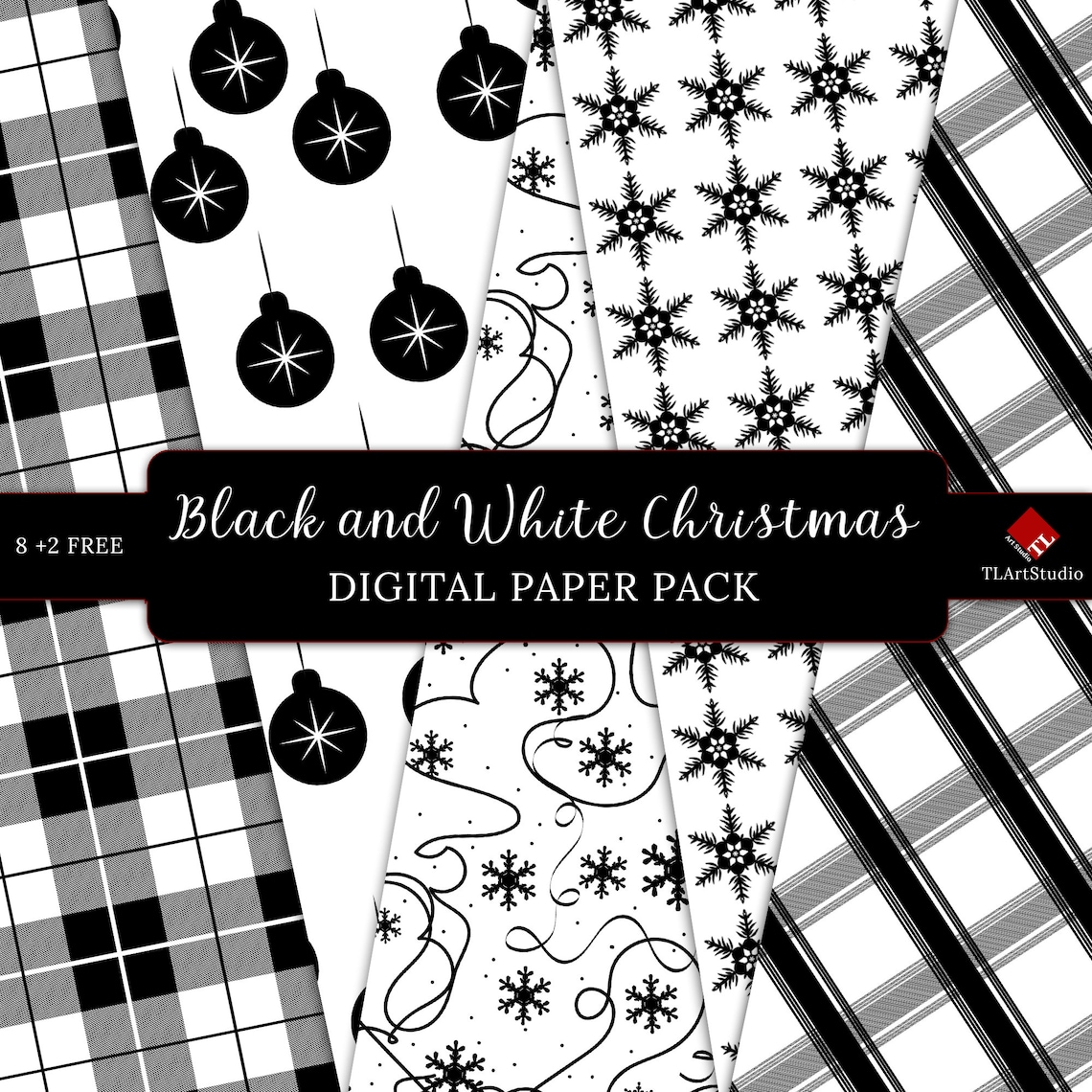 Black and White Christmas Digital Paper Commercial Use | Etsy